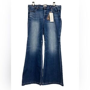 Risen Jeans Womens Size 3XL High Rise Wide Leg Dark Wash Denim Flare